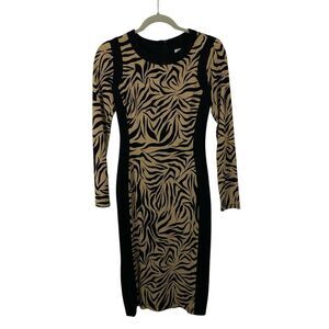 New York Company Sheath Dress Size XS Brown Animal Illusion Jersey Long Sleeves